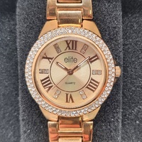 Elite 5081077 Ladies Watch Rose Gold Tone Crystal Bezel Dial Tin Box