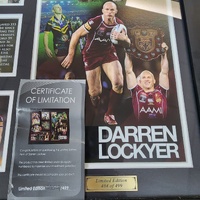 Darren Lockyer Memorabilia Framed Limited Edition 404/499 COA Broncos