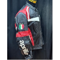 Aprilia Racing Italia Men's Leather Motorcycle Riding Jacket Black Red XL