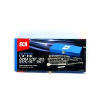 SCA 58Pc Socket Set 1/4 3/8 Drive Metric SAE Ratchet Tool Kit 547663