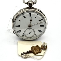 JW 1888 London Antique Pocket Watch Sterling Silver Key Wind White Dial