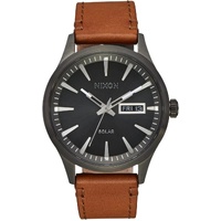 Nixon Sentry Solar 40mm Gunmetal Brown Leather Watch A1347-131-00
