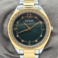 Guess Charlotte Women's Two Tone Watch GW0767L4 Green Dial Crystal Bezel 30mm