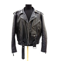Vintage FMC Heavy Leather Biker Jacket Mens 48 Black Double Rider Moto