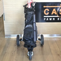 TaylorMade Golf Bag & 3 Wheel Buggy Trolley with 14pc Mixed Club Set