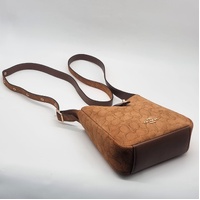 Coach Hadley Mini Crossbody Bag Signature Suede Leather CCE16 Caramel Brown