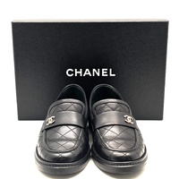 CHANEL Black Quilted Leather CC Logo Flat Loafers Shoes EU 36.5C AU 6 6.5