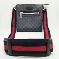 Gucci GG Supreme Black Grey Small Messenger Crossbody Bag Web Strap + COA