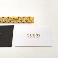 GUESS Frontier Mens Gold Plated Stainless Steel Crystal Flat Chain Bracelet 19cm