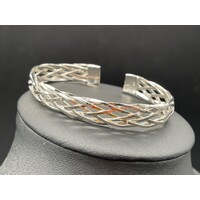 Unisex Sterling Silver Braided Cuff Bangle (Brand New)