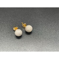 Ladies 21ct Yellow Gold Laser Cut Frosted Ball Stud Earrings (Pre-Owned)
