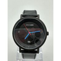 Uncle Jack 42mm All Black Genuine Leather Strap Unisex Quartz Watch