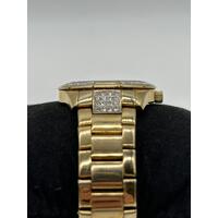 Elite Ladies Gold Tone Stone Set Watch Model 5080035 Fashion Timepiece