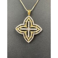 Ladies 18ct White Gold Box Link Fine Necklace and Cubic Zirconia Cross Pendant