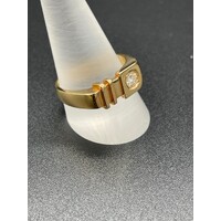 Mens 18ct Yellow Gold Round Single Diamond Ring (Pre-Owned)