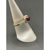 Ladies 9ct Yellow Gold Red Gemstone and CZ Ring