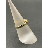 Ladies 9ct Yellow Gold Red Gemstone and Diamonds Ring