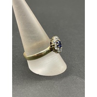 Ladies 9ct Yellow Gold Blue Gemstone and CZ Ring
