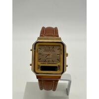 Mamona Unisex Gold Face Brown Leather Band Watch (Pre-owned)