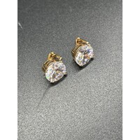 Unisex 9ct Yellow Gold CZ Clip On Stud Earrings (Pre-Owned)