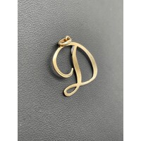 Ladies 9ct Yellow Gold Letter D Pendant (Pre-Owned)