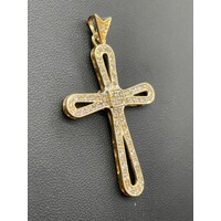 Unisex 9ct Yellow Gold Cubic Zirconia Cross (Pre-Owned)