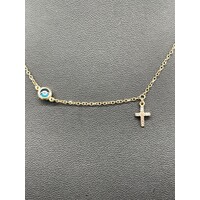 Ladies9ct Yellow Cable Link Evileye & Cross Charm Necklace (Pre-Owned)