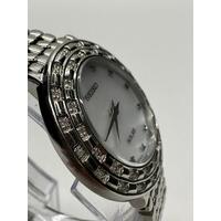 Seiko Tressia Solar Stainless Steel Bracelet Dress Watch Mother of Pearl Dial