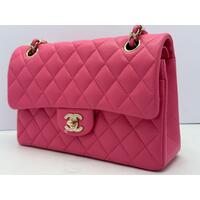 Chanel Dark Pink Quilted Grained Caviar Medium Handbag Double Flap 