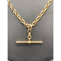 Ladies 10ct Yellow Gold Oval Belcher Link Necklace & T Bar Pendant (Pre-Owned)