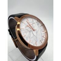 Christian Paul Rose Gold Stainless Steel Marble Finish Black Leather Band Watch