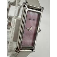Gucci 1500L Pink Mother of Pearl Rectangular Shaped Analog Display Ladies Watch