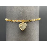 Ladies 9ct Yellow Gold Belcher Link Heart Charm Bracelet (Pre-Owned)