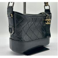 Chanel Aged Calfskin Quilted Small Gabrielle Hobo Black Bag