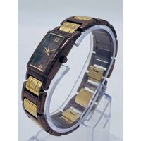 Elite Ladies Brown Yellow Vintage Quartz Metal Band Analog Watch