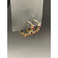 Ladies 9ct Yellow Gold Red Gemstone Huggie Hoop Earrings
