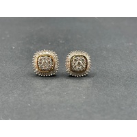 Ladies 9ct Yellow Gold Diamond Cluster Stud Earrings