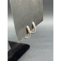 Ladies 10ct White Gold Oval Hoop Diamond Earrings