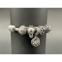 Ladies 925 Sterling Silver Round Bangle And Charms