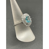 Ladies 925 Sterling Silver Aqua Gemstone Ring
