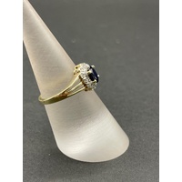 Ladies 9ct Yellow Gold Blue Gemstones and Diamonds Ring
