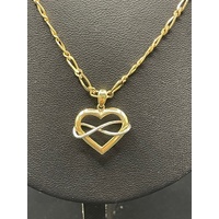 Ladies 9ct Yellow Gold Figaro Link Necklace & Heart Pendant