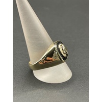 Men's 9ct Yellow Gold Horse Head and Shoe Black Gemstone Ring