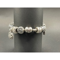 Ladies 925 Sterling Silver Snake Link Bracelet and Charms