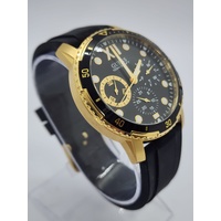 Guess W1174G4 Mens Gold Tone Black Rubber Strap Watch Sporty Chronograph