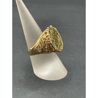 Mens 18ct Yellow Gold Round Sovereign Coin Ring
