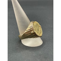 Mens 14ct Yellow Gold Round Sovereign Coin Ring