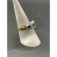 Ladies 10ct Yellow Gold Blue Sapphire and Diamonds Ring