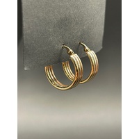 Ladies 9ct Three Tone Gold Round Hoop Earrings