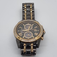 Seiko Solar Chronograph V172-0AV0 Two Tone Crystal Bezel 100m WR Watch